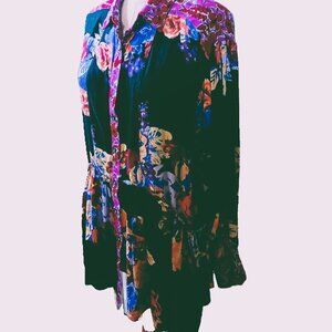 Free People Patchwork Button Down Ruffle Shirt Size Small Oversized Boho